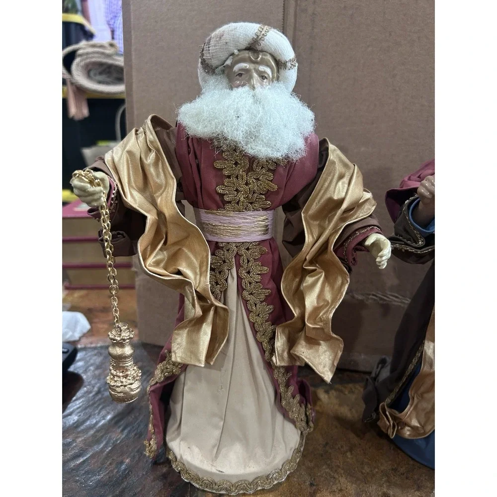 Vintage Philippine Stiff Fabric Mache 3 Wise Men Nativity Christmas